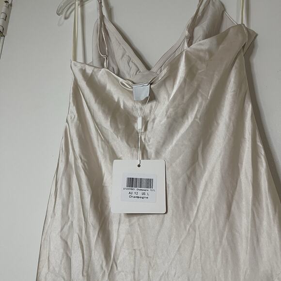 NEW! Selfie Leslie Downtown Cami Strap Front Split Midi Slip Dress Champagne LRG - Picture 11 of 11